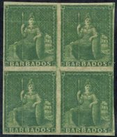1861-70 ½d Grass-green Block Of Four, Variety Imperforate, Close To Good Margins, Unused With Large Part O.g (a Little B - Otros & Sin Clasificación