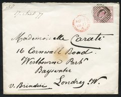 1877 Envelope To London With A GB 2½d Pl.7 Lettered EH, Tied By A Barred 'C' With A Red British Post Office Constantinop - Autres & Non Classés