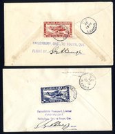 1925 Flown Covers (2) First Haileybury To Rouyn Franked 2c Admiral, Reverse 25c Red (Unitrade CL10), Tied Haileybury C.d - Autres & Non Classés