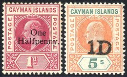 1907 ½d On 1d Carmine M, SG.17, 1d On 5s Salmon & Green, Fine M, SG.19. (2) Cat. £335 - Other & Unclassified