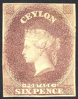 1857 6d Purple Brown Imperf Plate Proof, Unused With Four Margins, Thinned, RPS Cert. 2006. - Altri & Non Classificati