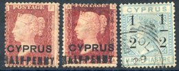 1881 ½d On 1d Red Pl.201 & 205, Both Small Part Gum, SG.7. 1886 CCC ½ On ½pi Emerald Green FU With Limassol Squared Circ - Autres & Non Classés