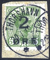 1919 Faroe Islands 2o On 5o King Christian X Provisional On Small Piece, Neat Thorshavn Cancellation For 21 Jan 1919. - Other & Unclassified