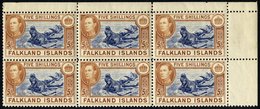 1938 5s Indigo & Pale Yellow-brown, Top Right Corner Marginal Block Of Six UM (gum Lightly Toned), SG.161b, Murray Payne - Autres & Non Classés