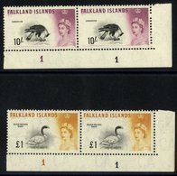 1960 10s & £1 Vals Each Corner Marginal Plate Number Pair. Basic Stamps Cat. £192. (4) - Autres & Non Classés