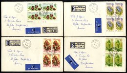 1968 Flowers Defin Set Of 14 Vals (SG.232/245) Each A Block Of Four Used On 13 Registered 'Fox Bay' Covers To Newfoundla - Other & Unclassified