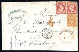 1864 Entire To St. Petersburg Franked Napoleon 40c + 80c (2), Cancelled Paris 'stars' With C.d.s In Association, Also Be - Autres & Non Classés