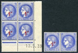 1941 1f On 2f.25 Ceres Pair Incl. One Stamp With Surcharge Omitted, A Normal Corner Marginal Block Accompanies. Maury 48 - Other & Unclassified