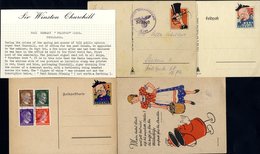 1940's Propaganda Cards (4) Incl. Churchill 'Not Worth A Pfennig' Showing A Destroyer Broken Over His Head U & Unused Ca - Altri & Non Classificati
