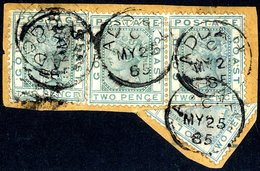 1876-84 2d Green Pair + Single + Bisected Single Together On A Piece, Tied By Addha May 25th 85 C.d.s's. - Autres & Non Classés