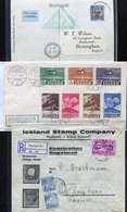 1907-72 Covers Range Incl. 1931 Iceland Zeppelin Flight PPC Of Reykjavik, Franked 1kr Zeppelin Adhesive Optd With Green  - Autres & Non Classés