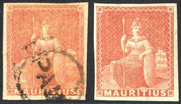 1858-62 6d Vermilion, Fresh M, Another With Circular PAID Mark, Both Four Margined Examples, SG.28. (2) Cat. £185 - Autres & Non Classés