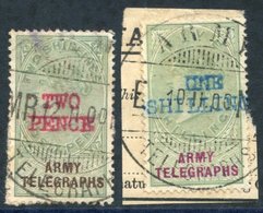 ARMY TELEGRAPHS 1900 'TWO/PENCE' On 2/6d Green & Brown, FU On A Close Cut Piece, 'ONE/SHILLING' On 5s Green & Mauve, FU  - Autres & Non Classés