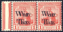 1918 Feb War Tax Type 26 On 1d Scarlet In A M Pair From The Left Of The Pane, Both Showing Variety Overprint Double, Fin - Other & Unclassified