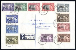 1952 Defin Set Complete On A Reg Cover To Cape Town, Cancelled By Very Fine Tristan 18th Feb 52 C.d.s. - Other & Unclassified
