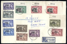 1952 Reg Cover To Cape Town, Bears Tristan Reg Label & Complete Defin Set Of Twelve (four Vals With Marginal Sheet Numbe - Other & Unclassified