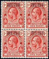 1917 Jan War Tax Type 40 On 1d Red Variety Overprint Inverted (at The Top) Of A Block Of Four, The Upper Right Stamp Sho - Other & Unclassified