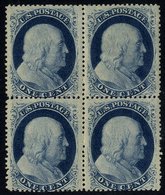 1857 1c Blue Franklin Mint Block Of Four, Gum Toned With Minor Gum Bends, Odd Short Or Missing Perf. Fresh Appearance. - Other & Unclassified