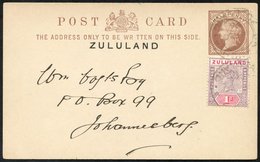 1896 ½d Postcard To Johannesburg, Uprated 1d, Cancelled NKANDHLA AU.20.96. Dundee Transit Back Stamp. Card Has Full Mess - Other & Unclassified