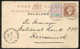 1896 ½d Postcard With ½d Added To Harrismith, O.F.S, Cancelled ESHOWE MR.24.96. Durban Transit Cancel On Front. Inter Ba - Other & Unclassified