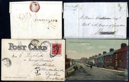 DURHAM 1802-1950 Covers/postcards (11) Incl. 1802 Cover To Margate, Bears Fine 'SUNDERLAND' Mileage Mark, 1842 Cover Fro - Other & Unclassified