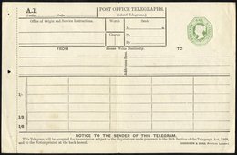 QV Telegraph Form 1s Green, Dated Die 23.3.85, Higgins TP8a Harrison & Sons Imprint, Cat. £200, Vertical Crease, Scarce. - Other & Unclassified