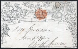 1841 Jan 26th One Penny Letter Sheet 'A11' From Newcastle To North Shields, Cancelled By A Red MC, Stained At Upper Left - Sonstige & Ohne Zuordnung