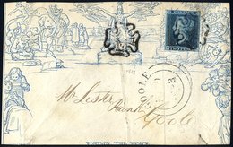 Twopence Front Addressed To Goole & Cancelled By A Black MC, Also Bears 1841 2d Plate 3 NL, Three Margins, Tied Black MC - Autres & Non Classés