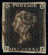 Plate 1b LI, Good To Large Margins, Cancelled By A Mixed Inks Maltese Cross Which Appears Brown In Colour, RPS Cert. 198 - Other & Unclassified