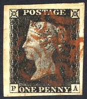 Plate 1b PA, Large To Huge Margins, A Really Large Stamp Incl. Non Coincident Re-entry, Cancelled In Red. Spec.AS4c. - Autres & Non Classés