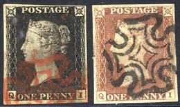 Plate 1b QI, Four Margin Example (thinned), Fine Red MC, Matched With Red Printing - Four Margins, Black MC (left Side F - Other & Unclassified