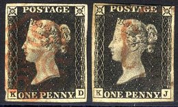 Plate 4 KD, Four Good Margins, Red MC, Tiny Corner Crease, Also KJ, Good Margins But Very Close Top N.E, Red MC. (2) - Other & Unclassified