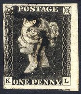 Plate 4 KL, Clear To Huge Margins, Portion Of Lower Strip Visible, Cancelled Fine Black MC, Minor Crease. - Other & Unclassified
