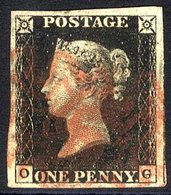 Plate 4 OG, Large Margined Example, Small Portion Of Adjoining Stamp At Right, Cancelled In Red. - Other & Unclassified