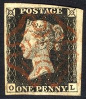 Plate 4 OL, Good To Huge Margins, Close At N.E. Corner (line Still Visible), Very Fine Red MC. - Sonstige & Ohne Zuordnung