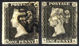 Plate 4 QA, Clear To Large Margins On Three Sides, Right Side Cut Into, Also SA, Four Clear Margins, Both Cancelled In B - Autres & Non Classés