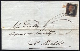 1841 Jan 25th Cover From Newcastle To North Shields Franked Pl.5 DE, Good To Large Margined Example, Cancelled In Red. - Autres & Non Classés