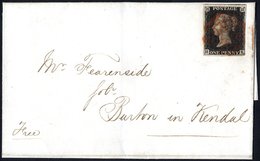 1841 Jan 27th Cover To Burton In Kendal, Franked Pl.5 HE, Clear To Huge Margins (close Cut S.E Corner), Tied Red MC, Bac - Other & Unclassified