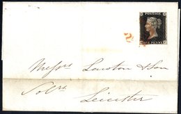 1840 Dec 3rd Cover To Leicester, Franked Pl.5 QF, Four Margin Example Tied Red MC. - Other & Unclassified