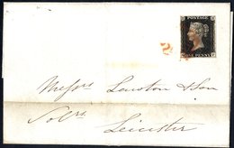 1840 Dec 3rd Cover To Leicester, Franked Pl.5 QF, Four Margin Example Tied Red MC. - Autres & Non Classés