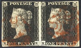 Plate 6 KK-KL Horizontal Pair, Clear To Large Margins, Cancelled In Red. - Autres & Non Classés