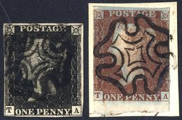 Plate 8 TA, Clear To Good Margins, Matched With Printing In Red - Three Margin Example On A Small Piece, Both Cancelled  - Other & Unclassified