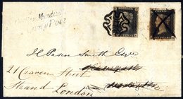 1841 Cover From Barnard Castle To Darlington, Franked Pl.10 JH, Four Margin Example, Tied Red MC Then Re-addressed And S - Other & Unclassified