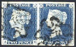 Plate 1 Pale Blue AE/F Horizontal Pair, Good To Very Large Margins, Fine Black MC's. - Autres & Non Classés