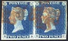 Plate 1 EB-EC Horizontal Pair, Good To Large Margins, Cancelled In Red. - Other & Unclassified