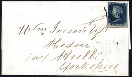 1841 May 22nd Cover To Hull Franked Pl.1 NH, Touching To Huge Margins, Tied Black MC, Reverse Bears May 21st Despatch C. - Other & Unclassified