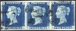 Plate 2 GA-GC Horizontal Strip Of Three, Good To Large Margins All Round, Cancelled By Three Black MC's. Attractive Mult - Other & Unclassified