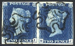 Plate 2 MI/MJ Horizontal Pair, Clear To Large Margins, Fine Black MC's. (2) - Other & Unclassified