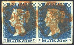 Plate 2 SD-SE Horizontal Pair With Good To Very Large Margins, Cancelled In Red. - Other & Unclassified