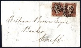 1843 Cover From Stirling To Crieff, Franked 1841 1d Red-brown Pair QG-QH, Good Margins All Round Except Right Side Cut I - Autres & Non Classés